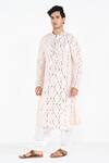 Buy_Kalpana Naik_Cream Bemberg, Silk Embroidery, Mirrors Blush Pink Hand Kurta Set _at_Aza_Fashions