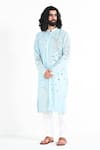 Buy_Kalpana Naik_Sky Blue Bemberg, Silk Mirrors, Embroidery Powder Kurta Set _at_Aza_Fashions