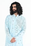 Buy_Kalpana Naik_Sky Blue Bemberg, Silk Mirrors, Embroidery Powder Kurta Set _Online_at_Aza_Fashions