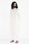 Kalpana Naik_Ivory Bemberg, Silk, Cotton Embroidery, Mirrors Kurta And Pant Set _Online_at_Aza_Fashions