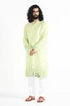 Buy_Kalpana Naik_Lime Bemberg, Silk, Cotton Mirrors Green Embroidered Kurta And Pant Pajama Set _Online_at_Aza_Fashions
