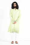 Buy_Kalpana Naik_Lime Bemberg, Silk, Cotton Mirrors Green Embroidered Kurta And Pant Pajama Set _at_Aza_Fashions