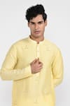 Kalpana Naik_Yellow Bemberg, Silk, Cotton Embroidery Pastel Kurta And Pant Pajama Set _at_Aza_Fashions