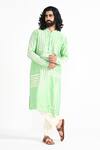 Buy_Kalpana Naik_Green Chanderi Silk, Cotton Embroidery Light Pea Hand Kurta Set _at_Aza_Fashions
