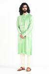 Kalpana Naik_Green Chanderi Silk, Cotton Embroidery Light Pea Hand Kurta Set _Online_at_Aza_Fashions