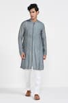 Buy_Kalpana Naik_Slate Bemberg, Silk, Cotton Embroidery Grey Hand Kurta Set _at_Aza_Fashions