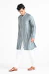 Kalpana Naik_Slate Bemberg, Silk, Cotton Embroidery Grey Hand Kurta Set _Online_at_Aza_Fashions