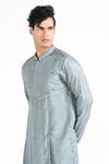 Kalpana Naik_Slate Bemberg, Silk, Cotton Embroidery Grey Hand Kurta Set _at_Aza_Fashions
