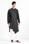 Buy_Kalpana Naik_Black Linen, Satin, Cotton Embroidery Sufi Cord Kurta And Pant Pajama Set _Online_at_Aza_Fashions