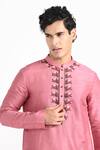 Buy_Kalpana Naik_Pink Bemberg, Silk, Cotton Embroidery Salmon Hand Kurta Set _Online_at_Aza_Fashions