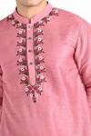 Shop_Kalpana Naik_Pink Bemberg, Silk, Cotton Embroidery Salmon Hand Kurta Set _Online_at_Aza_Fashions