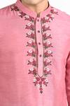 Kalpana Naik_Pink Bemberg, Silk, Cotton Embroidery Salmon Hand Kurta Set _at_Aza_Fashions
