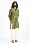 Kalpana Naik_Olive Green Bemberg, Silk, Cotton Embroidery Hand Kurta And Pant Set _Online_at_Aza_Fashions