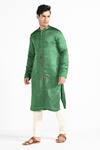 Kalpana Naik_Green Linen, Satin, Cotton Embroidery Forest Hand Kurta Set _Online_at_Aza_Fashions