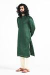 Buy_Kalpana Naik_Green Linen, Satin, Cotton Embroidery Sacred Hand Kurta Set _at_Aza_Fashions