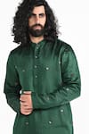 Buy_Kalpana Naik_Green Linen, Satin, Cotton Embroidery Sacred Hand Kurta Set _Online_at_Aza_Fashions