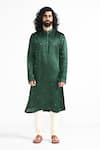 Shop_Kalpana Naik_Green Linen, Satin, Cotton Embroidery Sacred Hand Kurta Set _Online_at_Aza_Fashions