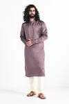 Buy_Kalpana Naik_Pink Linen, Satin, Cotton Embroidery Twilight Kurta And Pant Pajama Set _at_Aza_Fashions