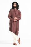 Buy_Kalpana Naik_Brown Bemberg, Silk, Cotton Embroidery Pecan Pleated Hand Kurta Set _Online_at_Aza_Fashions