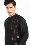Kalpana Naik_Black Bemberg, Silk, Cotton Embroidery Poker Hand Kurta Set _at_Aza_Fashions