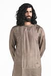 Kalpana Naik_Brown Bemberg, Silk, Cotton Embroidery Dark Oak Hand Kurta Set _at_Aza_Fashions
