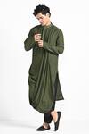 Buy_Kalpana Naik_Olive Green Crepe, Cotton Embroidery Dollar Bill Kurta Set _Online_at_Aza_Fashions