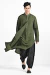Buy_Kalpana Naik_Olive Green Crepe, Cotton Embroidery Dollar Bill Kurta Set 