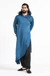 Buy_Kalpana Naik_Blue Bemberg, Silk Embroidery Denim Hand Kurta Set _Online_at_Aza_Fashions