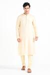 Kalpana Naik_Cream Bemberg, Silk, Cotton Embroidery Rajasthani Floral Hand Kurta Set _Online_at_Aza_Fashions