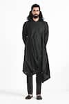 Shop_Kalpana Naik_Black Bemberg, Silk, Cotton Embroidery Jet Asymmetric Kurta Set _at_Aza_Fashions