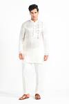 Kalpana Naik_Ivory Linen, Satin, Cotton Embroidery Hand Kurta Set _Online_at_Aza_Fashions
