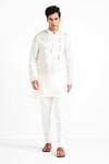 Shop_Kalpana Naik_Ivory Linen, Satin, Cotton Embroidery Hand Kurta Set _at_Aza_Fashions