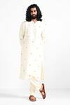 Shop_Kalpana Naik_Ivory Bemberg, Silk, Cotton Embroidery Shalimaar Butta Hand Kurta Set _at_Aza_Fashions
