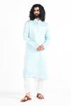Buy_Kalpana Naik_Mint Satin, Linen, Cotton Embroidery Blue Hand Kurta Set _at_Aza_Fashions