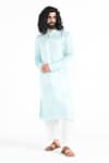 Shop_Kalpana Naik_Mint Satin, Linen, Cotton Embroidery Blue Hand Kurta Set _Online_at_Aza_Fashions