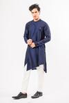 Buy_Kalpana Naik_Blue Bemberg, Silk, Cotton Navy Hand Asymmetric Kurta Set _at_Aza_Fashions