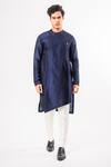 Buy_Kalpana Naik_Blue Bemberg, Silk, Cotton Navy Hand Asymmetric Kurta Set _Online_at_Aza_Fashions