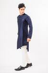 Kalpana Naik_Blue Bemberg, Silk, Cotton Navy Hand Asymmetric Kurta Set _at_Aza_Fashions