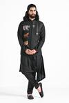 Buy_Kalpana Naik_Black Bemberg, Silk, Cotton Rajasthani Trotting Nehru Jacket And Kurta Set _at_Aza_Fashions