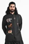 Kalpana Naik_Black Bemberg, Silk, Cotton Rajasthani Trotting Nehru Jacket And Kurta Set _Online_at_Aza_Fashions