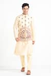 Kalpana Naik_Cream Bemberg, Silk, Cotton Embroidery Rajasthani Floral Bundi And Kurta Set _Online_at_Aza_Fashions