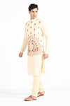 Kalpana Naik_Cream Bemberg, Silk, Cotton Embroidery Rajasthani Floral Bundi And Kurta Set _at_Aza_Fashions