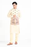 Buy_Kalpana Naik_Cream Bemberg, Silk, Cotton Embroidery Rajasthani Floral Bundi And Kurta Set _at_Aza_Fashions