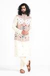 Buy_Kalpana Naik_Ivory Bemberg, Silk, Cotton Embroidery Shalimar Floral Nehru Jacket And Kurta Set _at_Aza_Fashions