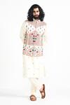 Shop_Kalpana Naik_Ivory Bemberg, Silk, Cotton Embroidery Shalimar Floral Nehru Jacket And Kurta Set _at_Aza_Fashions