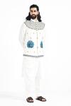 Shop_Kalpana Naik_Ivory Bemberg, Silk, Cotton Embroidery Rajasthani Peacock Nehru Jacket Set _Online_at_Aza_Fashions