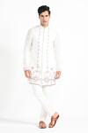 Buy_Kalpana Naik_Ivory Linen, Satin, Cotton Embroidery Phulkari Nehru Jacket Set _at_Aza_Fashions