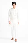 Buy_Kalpana Naik_Ivory Linen, Satin, Cotton Embroidery Phulkari Nehru Jacket Set _Online_at_Aza_Fashions