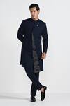 Buy_Kalpana Naik_Navy Terrycloth, Rayon Embroidery Onyx Blue Achkan And Trouser Set _at_Aza_Fashions
