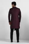 Shop_Kalpana Naik_Burgundy Terrycloth, Rayon Tibetan Red Asymmetrical Sherwani With Pant _at_Aza_Fashions